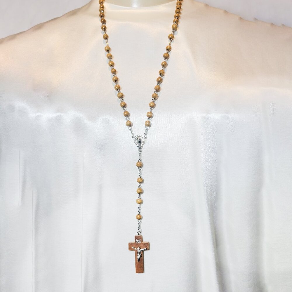 Mens Olive Wood Handmade Prayer Cross Religious Catholic Prayer Rosary Beads
